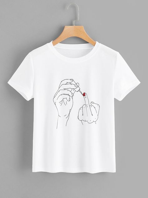 Finger Print Tee -SHEIN(SHEINSIDE) Haine Diy, Idee Cricut, Diy Broderie, T Shirt Painting, T Shirt World, Finger Print, Kleidung Diy, Shirt Design Inspiration, Shirt Print Design