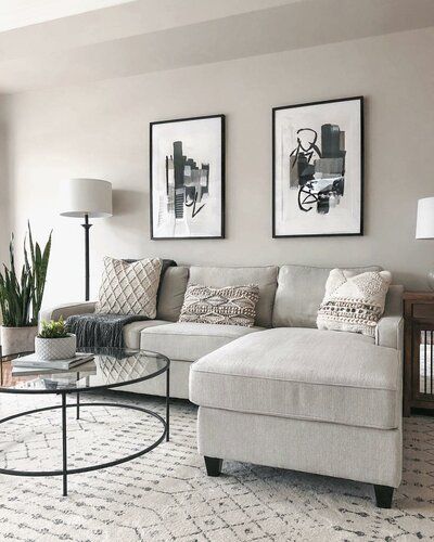 Beige Gray Couch Living Room, White Cloud Sofa Living Room, White Couch Grey Walls, Living Room Canada, Beige Grey And Black Living Room, Gray Black Beige Living Room, Beige Black White Living Room, Beige White And Black Living Room, Grey Black And White Living Room