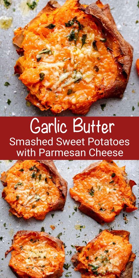 Potatoes With Parmesan Cheese, Smashed Sweet Potatoes, Sweet Potato Side Dish, Recipes With Parmesan Cheese, Sweet Potato Sides, Cafe Delites, Vegetable Side Dishes Recipes, Vegetable Side, Potato Side Dishes