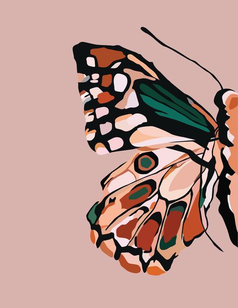 art print butterfly pink orange green dorm room bedroom wall art wall decor san diego artist aesthetic decor cute poster etsy store small business Green Dorm Room, Butterfly Decorations Bedroom, Butterfly Bedroom, Tufting Rug, Butterfly Art Painting, Boho Prints, Butterfly Art Print, Print Butterfly, Butterfly Poster