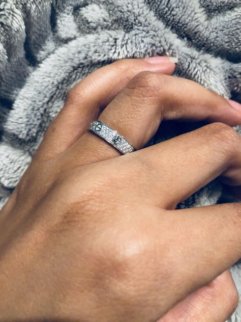 Cartier Love ring Cartier Silver Ring, Cartier Love Ring Diamond, Cartier Love Ring, Cartier Earrings, Jewelry Photography Styling, Expensive Jewelry Luxury, Wrap Pants, Oval Diamond Engagement, Oversized Turtleneck Sweater