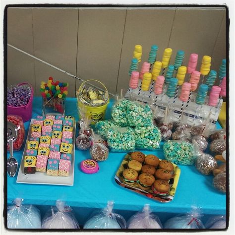 Spongebob dessert table Spongebob Candy Table, Spongebob Dessert Table, Spongebob Desserts, Spongebob Birthday Party Decorations, Spongebob Birthday Party, Spongebob Party, Spongebob Birthday, Candy Table, 25th Birthday