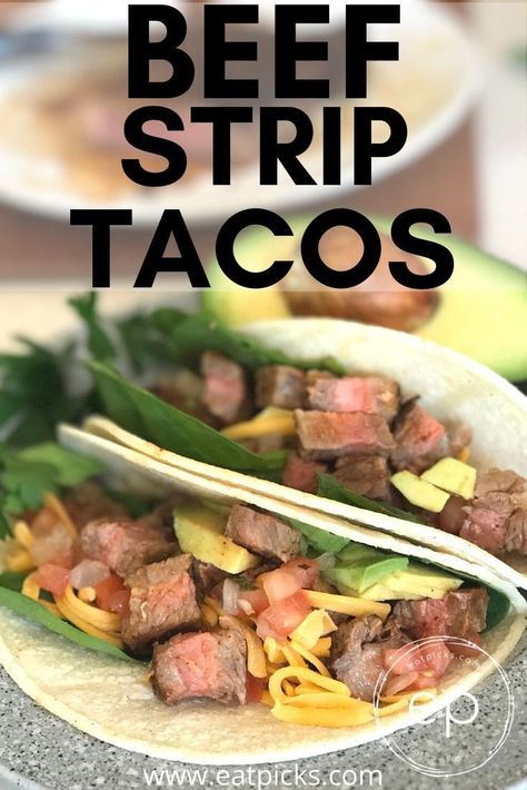 Beef Strip tacos are great for taco Tuesday. Easy dinner ideas for family or friends on busy weekdays! #tacos #steaktacos #steak #beef #beeftacos #mealplanning #easyrecipe #easydinners Easy Dinner Ideas For Family, Tacos Dinner, Steak Taco Recipe, Tuesday Dinner, Dinner Ideas For Family, Steak Strips, Cooking Steak, The Best Steak, Steak Dishes