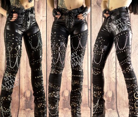 Metal Pants, High Waisted Straight Leg Pants, Wrestling Clothes, Baddie Fashion, Chain Pants, Shortcut Icon, Fashion Alternative, Heavy Metal Fashion, Collage Style