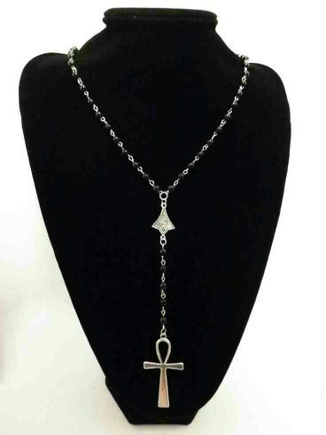 Ankh Rosary Key Of Life, Goth Necklace, Silver Diamond Necklace, Rosary Necklace, Necklace Black, Gothic Outfits, Small Pendant, Indie Brands, Pretty Jewellery