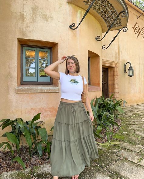 olive you more 🫒🫶🏻🥂 my skirt + bag are thrifted but the cutie olive tee is linked jn my LTK! (or comment “links” and I’ll send it over to you! just make sure your account isn’t private + you’re following or IG won’t let me send!) Amazon fashion, thrifted outfit, thrifted fashion, summer outfit ideas, casual outfit ideas, vacation outfit ideas, Florida mom, maxi skirt outfit, trendy mom, trendy outfits Olive Green Long Skirt Outfits, Green Maxi Skirt Outfit, Outfit Ideas Florida, Maxi Skirt Outfit Ideas, Philippines Trip, Outfit Ideas Vacation, Fits 2023, Thrifted Outfit, Maxi Skirt Outfit