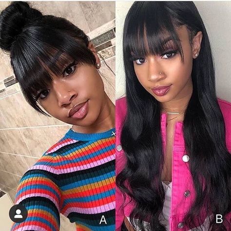 Fringe Wigs For Black Women, Bangs Hairstyle, Natural Hair Stylists, Curls For The Girls, Jet Black Hair, Loose Waves Hair, Mega Hair, Best Wigs, Human Virgin Hair