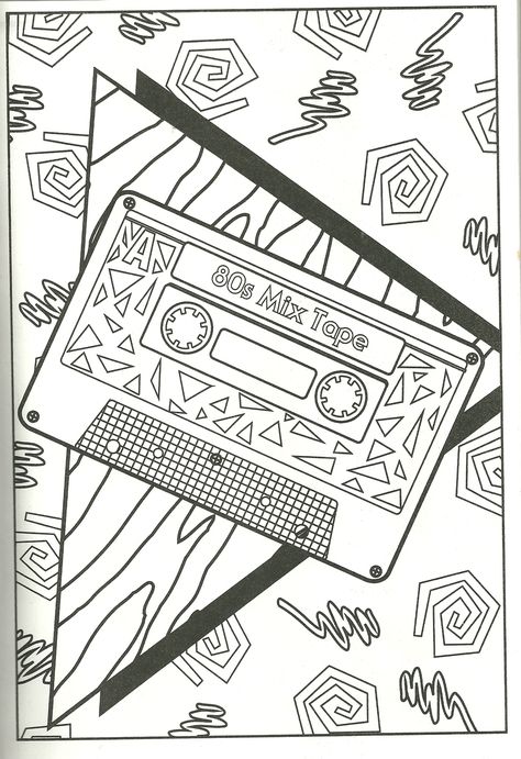 Boombox Coloring Page, 80s Coloring Pages, 90s Coloring Pages, Retro Coloring Pages, 80s Coloring, Music Coloring Sheets, Candy Theme Birthday Party, Spring Coloring Pages, Aesthetic Letters