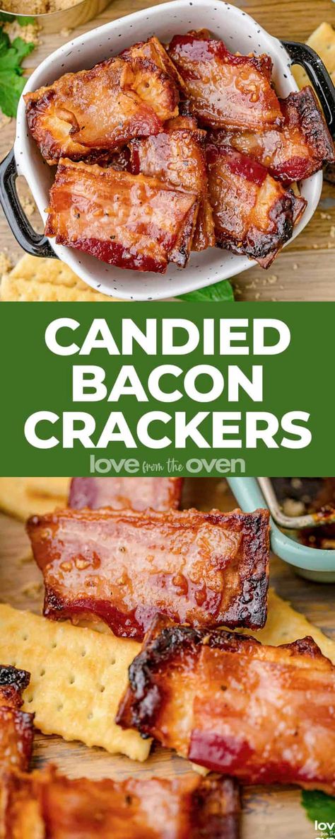 Candied Bacon Crackers • Love From The Oven Candied Bacon Crackers, Superbowl Snacks Dessert, Snacks Crackers, Bacon Crackers, Bacon Cracker, Bacon Snacks, Healthy Superbowl, Party Snacks Easy, Healthy Superbowl Snacks