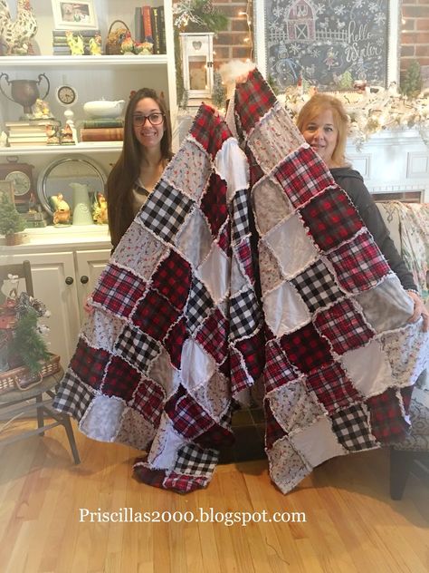 Happy Monday! So Saturday was a day in the sweat shop kitchen for my daughter Chelsea and I .. we made flannel rag quilts! So fast and ... Rag Quilt Instructions, Jean Quilts, Rag Quilting, Flannel Rag Quilts, Rag Quilt Tutorial, Rag Quilt Patterns, Jean Quilt, Rag Quilts, Flannel Quilts