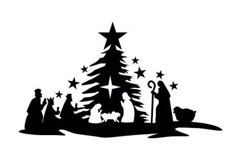 Christmas Sihoullete, Engel Silhouette, Nativity Scene Silhouette, Nativity Silhouette, Vinyle Cricut, Watercolor Christmas Tree, Happy New Year Design, Astuces Diy, Silhouette Christmas