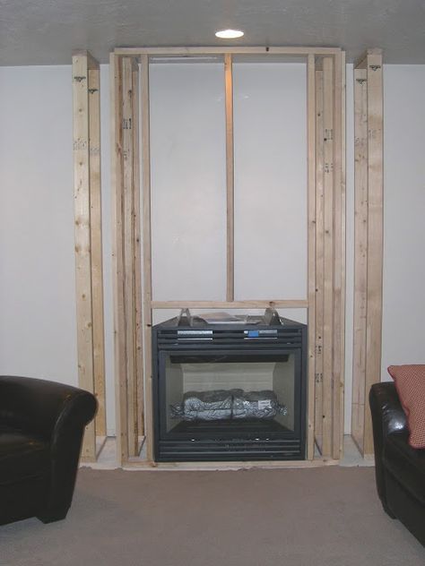 Build a wall around the fireplace, but have it higher off the ground. More at eye level when sitting on the couch. Diy Ventless Gas Fireplace, Fireplace Framing, Ventless Fireplace Insert, Ventless Gas Fireplace, Outdoor Fireplace Plans, Diy Outdoor Fireplace, Ventless Fireplace, Fireplace Frame, Build A Fireplace