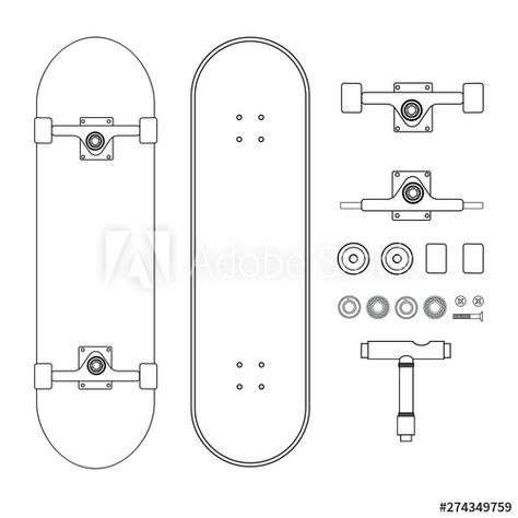 Skateboard Blueprint, Skateboard Images, Skateboard Cruiser, Graphic Layout, Skateboard Parts, Exploded View, Skateboard Stickers, Deck Boards, Image Vector