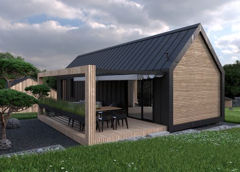 Weekend House Plan, Small Weekend House, Scandinavian Modern House, Gable House, Eksterior Modern, 500 Euro, Small Wooden House, House Cladding, Modern Barn House