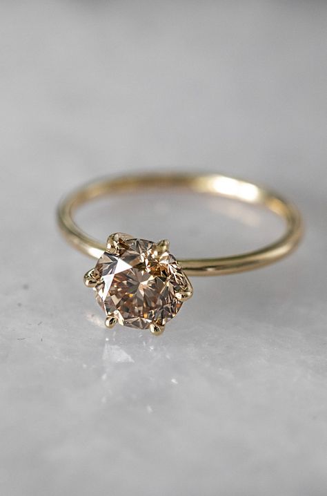 Champagne Engagement Ring, Champagne Engagement Rings, Sarah Sebastian, Champagne Diamonds Engagement, Champagne Diamond Rings, Cute Engagement Rings, Future Engagement Rings, Castle Garden, Bezel Set Ring