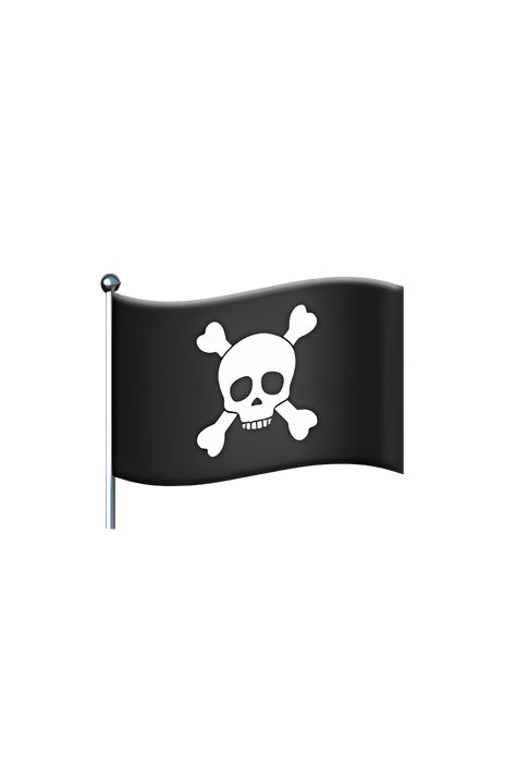 The emoji 🏴‍☠️ Pirate Flag depicts a black flag with a white skull and crossbones in the center. The flag is waving in the wind, and there is a small pole on the left side of the flag. The skull has two eye sockets and a nose cavity, and the crossbones are positioned behind it. The overall appearance of the emoji is menacing and represents piracy and danger. Pirate Flag Aesthetic, Emoji Ip, Apple Emojis, Flag Emoji, Emoji Iphone, The Black Pearl, The Emoji, Apple Icon, Pirate Flag