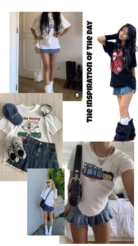 An inspirational outfit to wear over  summer spring. skirt with oversized T-shirt always looks the best Mini Skirt Oversized Shirt, Shirt And Mini Skirt Outfit, Skirt With Oversized Shirt, Shirt And Mini Skirt, Spring Skirt, Navy Blue Skirt, Effortlessly Chic Outfits, Oversized T Shirts, Miniskirt Outfits