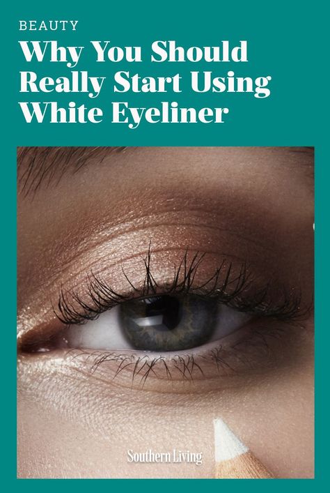 White Eyeliner Waterline, White Eyeliner Tricks, Tightlining Eyes, Best White Eyeliner, Make Eyes Bigger, Waterline Eyeliner, White Eyeliner Looks, White Eye Pencil, White Eye Makeup