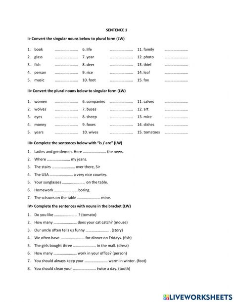 Singular and Plural nouns online worksheet for Grade 5. You can do the exercises online or download the worksheet as pdf. Plural Worksheets Grade 2, Singular Plural Worksheets For Class 2, Singular Plural Worksheets Grade 3, Plural Singular Worksheet, Plural Nouns Exercises, Singular And Plural Worksheet, Singular Plural Worksheets, Singular And Plural Nouns Worksheet, Singular Plural Nouns