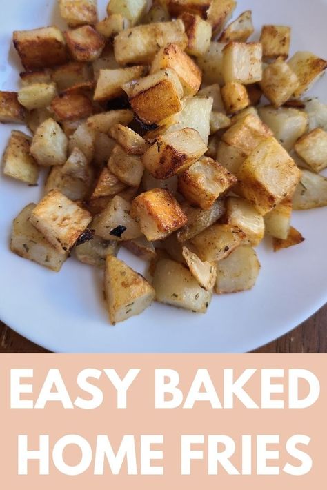 These cubed potatoes seasoned and baked in the oven are one of my kids' favorite! They are easy to make and are perfect for breakfast or as a side dish. Baked Home Fries, Oven Home Fries, Dinner Kid Friendly, Scrambled Egg Bake, Side For Dinner, Kid Friendly Side Dishes, Recipe For Breakfast, Home Fries, Cubed Potatoes