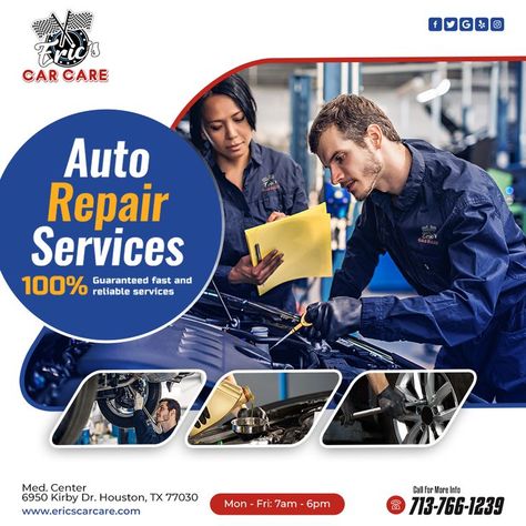 Erics Car Care Auto Repair Services Auto Repair Shop Design, Repair Shop Design, Automotive Solutions, Honda Hrv, Collision Repair, Automotive Mechanic, Car Repair Service, Auto Repair Shop, Auto Service