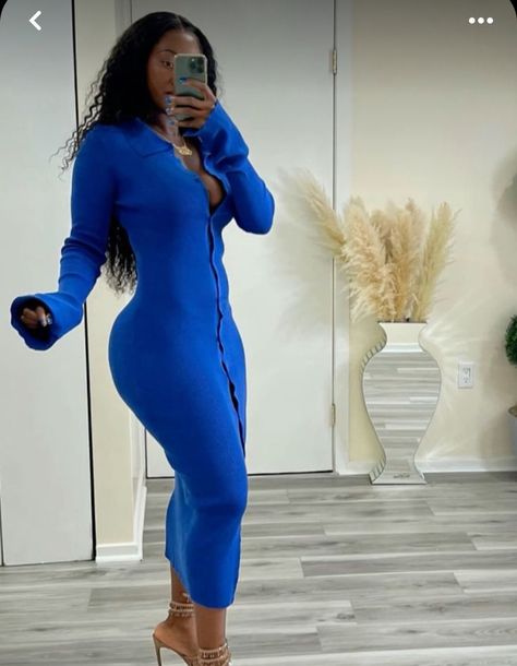 Blue Brunch Outfit Black Woman, Blue Outfit Black Women, Church Outfits Black Women, Church Outfit Black Women, Sweater Midi Dress, Causal Outfits, Classy Casual Outfits, Casual Chic Outfit, Cute Swag Outfits