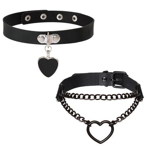 PRICES MAY VARY. Stylish Design: This PU black leather chokers necklace catches people's attention with its unique design. It features a heart shape, showing your special beauty. Love heart leather choker, satisfy your different daily needs Cool Heart Choker Necklaces: These goth choker necklaces look cool. They highlight your distinctive personality and will be popular with most women. Please take off the leather of punk collar necklace when you are swimming or showering, clean it with soft clo Goth Choker Necklaces, Soft Goth, Chokers Necklace, Leather Choker Collars, Goth Choker, Black Leather Choker, Heart Choker Necklace, Black Punks, Leather Choker Necklace