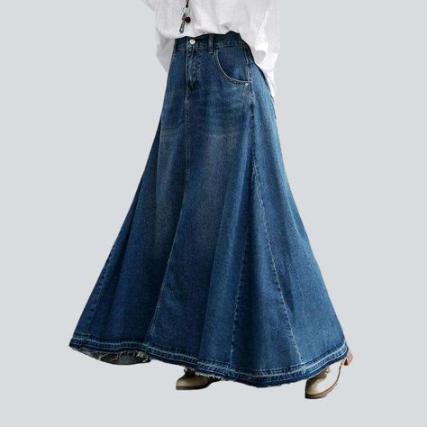 Step into the 2023 Spring-Summer season with our 90s-mode A-Line Flare Denim Skirt! Crafted with premium denim and featuring a classic medium wash, long length, high-waist, and a zipper & button closure – this skirt is the perfect blend of nostalgia and modernity.Key Highlights: 90s Style: Capture the rebellious spirit of the '90s with this timeless A-Line Flare Denim Skirt. Medium Wash: A classic medium wash ensures versatility while maintaining a vintage aesthetic. Long Length: The long length