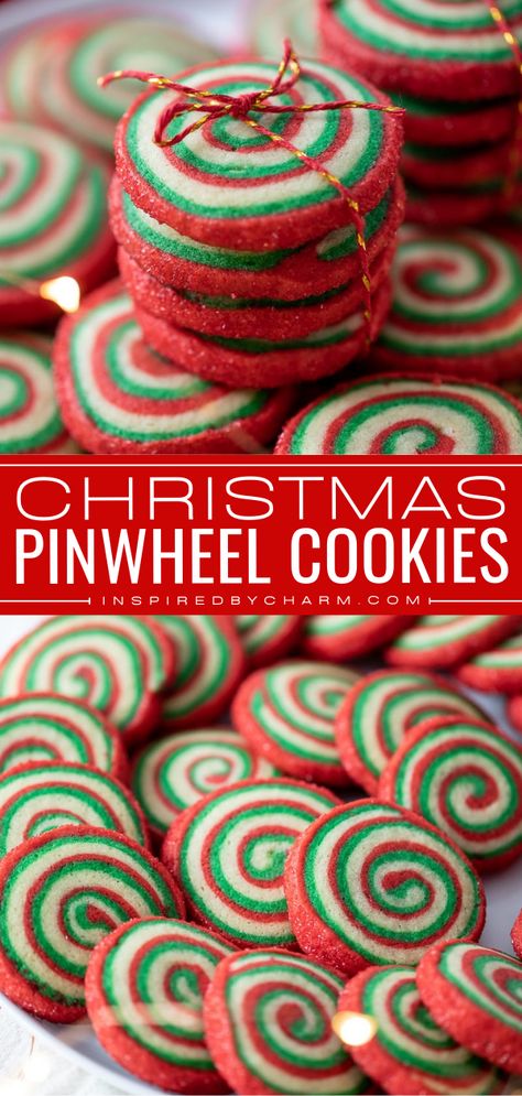 Here's another Christmas cookie idea for your tray! Strikingly colorful and vibrant while being delicious, these are the BEST Christmas Pinwheel Cookies. Save this holiday baking recipe and treat everyone to these slice-and-bake cookies! Christmas Swirl Sugar Cookies, Spiral Cookies Christmas, Christmas Shaped Cookies, Christmas Slice And Bake Cookies, Slice And Bake Christmas Cookies, Slice And Bake Cookies Recipes, Stacked Christmas Cookies, Christmas Themed Cookies, Lemon Curd Cookies Recipe