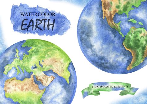 Watercolor Earth, Earth Clipart, Save Planet, Planet Drawing, Earth Drawings, Earth Planet, Woodland Flowers, Watercolor On Wood, Planets Art