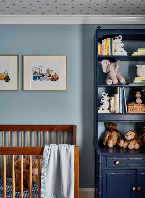 CT Interior Design — Kaitlin Smith Interiors Playroom Door Ideas, Blue Paint Nursery, Blue And Red Nursery, Blue Walls Nursery, Ralph Lauren Boy Nursery, Boy Nursery Colorful, Blue Wall Nursery, Ralph Lauren Nursery Baby Boy, Traditional Boy Nursery