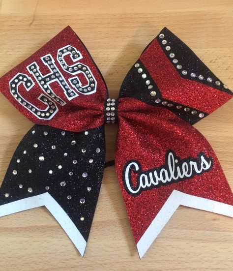 Red and black glitter cheer bow with rhinestones Cheer Bows With Rhinestones, Cheer Bow Rhinestone Template, Red And Black Cheer Bows, Cheerleader Bows Diy, Cute Cheer Bow Ideas, Cheer Bow Design Ideas, Football Cheer Bows, Cheer Bow Designs, Red Cheer Bows