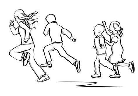 Tall Kids Racing Ahead Sketch of four siblings having a race and the tallest kids getting ahead of the little ones quickly drawing of children running race stock illustrations Running People Drawing, Running Race Drawing, People Running Illustration, Kid Running Drawing, Kids Running Illustration, People Running Drawing, Kids Playing Drawing, Running Sketch, Walking Pose