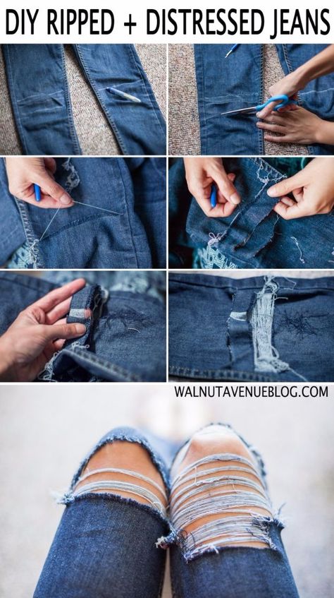 DIY Jeans Makeovers - DIY Distressed Ripped Jeans - Easy Crafts and Tutorials to Refashion and Upcycle Your Jeans and Create Ripped, Distressed, Bleach, Lace Edge, Cut Off, Skinny, Shorts, Skirts, Galaxy and Painted Jeans Ideas - Cool Denim Fashions for Teens, Teenagers, Women #diyideas #diyclothes #clothinghacks #teencrafts Drawing Ballerina, Diy Distressed Jeans, Jean Diy, Diy Ripped Jeans, Jeans Tutorial, Teen Jeans, Shredded Jeans, Animal Anime, Diy Clothes Refashion