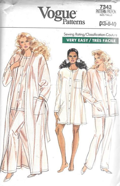 Vintage Vogue 7343 Pajamas Nightshirt Robe Sewing Patten Sizes XS, S, M 6 to 12 Uncut by SinclairsStuff on Etsy 80s Pajamas, 1970s Sewing Patterns, Vintage Vogue Sewing Patterns, Costume Sewing Patterns, Vogue Sewing, Cinderella Dresses, Vogue Sewing Patterns, Vogue Pattern, Vogue Patterns