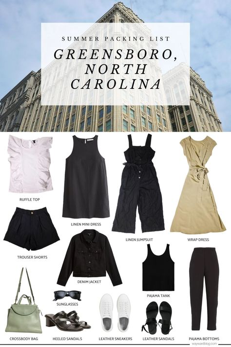 North Carolina Spring Outfits, Summer Packing List, Summer Packing Lists, Summer Packing, Greensboro North Carolina, Full Length Gowns, Summer Getaway, Linen Mini Dress, Linen Jumpsuit