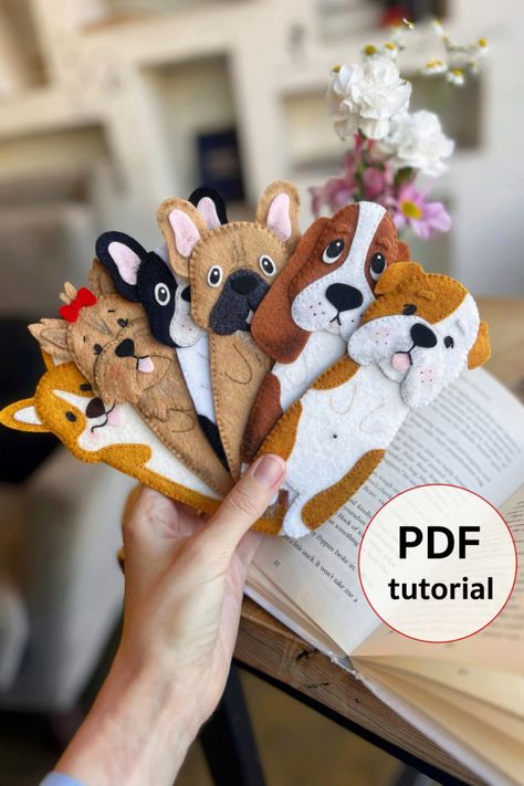 Let's create so sweet dogs and book lover gift! These hand sewing PDF tutorials with patterns will help you to make very cute dogs breeds bookmarks. ⭐️PDF pattern includes: Full size pattern pieces, Step by step photo tutorial, a material and supply information. ⭐️ Skill Level: beginners level. #felttoypattern #feltdogpattern #feltcrafts #feltsewingpattern #feltbookmarkpattern #booklovergift Felt Dogs Pattern, Felt Animals Patterns Templates, Felt Paper Craft, Diy Felt Gifts, Felt Toy Patterns Free Templates, Felt Crafts To Sell, Felt Sewing Projects, Dog Bookmarks, Felt Animal Pattern