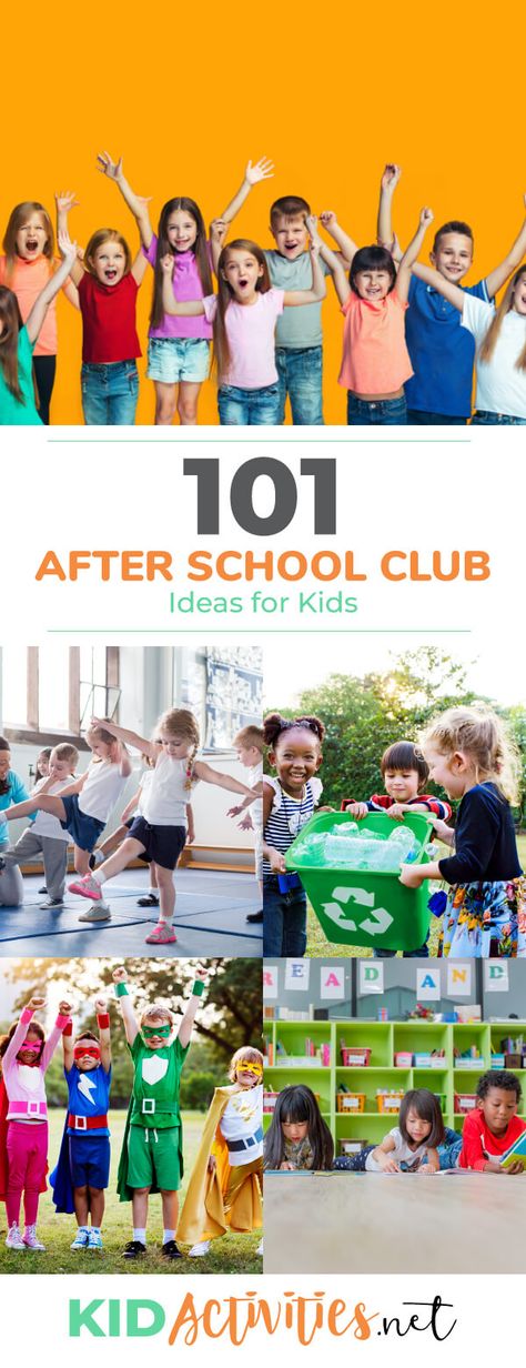 A collection of after school club ideas for kids. These range anywhere from sports, math, geology, and all the in-between. 101 club ideas. After School Club Ideas, Club Ideas For Kids, School Club Ideas, After School Club Activities, After School Clubs, School Age Activities, After School Care, After School Routine, Holiday Club