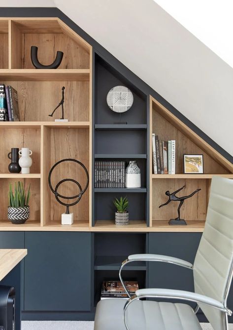 Modern Loft Home Office | Home Offices | Neville Johnson Attic Office Space, Attic Office Ideas, Rustic Workspace, Style A Bookcase, Loft Home Office, Styling A Bookcase, Attic Office, Loft Home, Loft Office