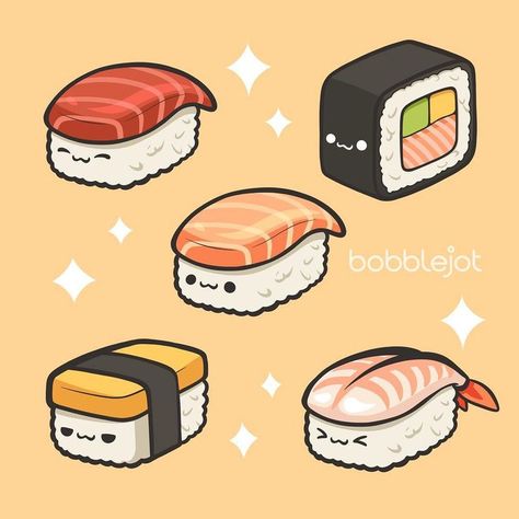 adorable and simple to draw kawaii sushi doodles! Sushi Drawing, Doodles Kawaii, Doodles Bonitos, Kawaii Sushi, 귀여운 음식 그림, Sushi Art, Cute Food Drawings, Cute Animal Drawings Kawaii, Kawaii Doodles