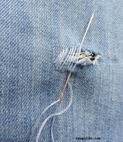 Sewing A Hole In Jeans, Stitch Hole In Jeans, Stitching Jeans Hole, Mending A Hole In Jeans, Darning A Hole In Jeans, How To Patch A Hole In Jeans By Hand, How To Stitch Jeans Hole, Repairing Jeans With Holes, Jean Holes Repair