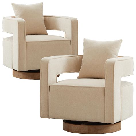 PRICES MAY VARY. ✔High Quality Fabric:The fabric of the chair adopts the rare linen blend fabric on the market,which is skin-friendly and soft!As a accent chair that has a very wide seat, it is built with an engineered wood frame and features curved back to create that classic silhouette. ✔Comfortable Seat Cushion:This modern chair can be rotated 360°,and has great flexibility in the house.The seat cushion of the chair is filled with a distinctive sponge,which is not only beautiful in appearance Neutral Chairs Living Room, Livingroom Accent Chairs, Light Furniture Living Room, 4 Swivel Chairs Sitting Area, Accent Chairs For Living Room Modern, Small Sitting Room Decor, Chairs In Bedroom, Hotel Lobby Chairs, Waiting Area Seating