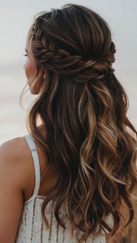 Bridesmaid Hair Bangs Half Up, Jr Bridesmaids Hairstyles, Bridesmaid Hairstyles Layered Hair, Bridesmaid Hairstyles With Braid, Hair For Bridesmaids Half Up, Soft Bridesmaid Hair, Bridal Hair With Braids And Curls, Bridesmaid Hair For Long Hair, Wedding Hair Down Braid