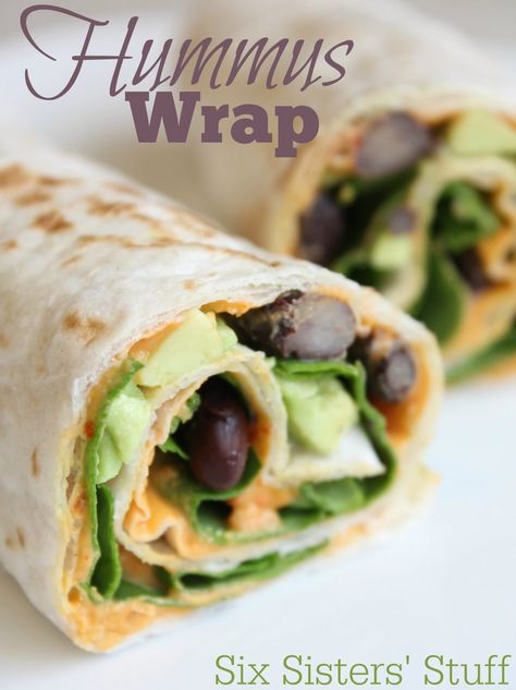 Healthy Hummus Wrap / Six Sisters' Stuff | Six Sisters' Stuff Hummus Wrap Recipe, Healthy Hummus, Hummus Wrap, Tasty Lunch, Yummy Lunches, Wrap Recipes, Easy Lunches, Yummy Recipes, Healthy Lunch