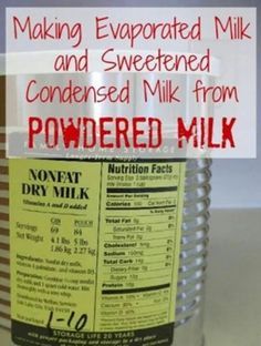 Condensed Milk From Powdered Milk, Milk Nutrition Facts, Homemade Dry Mixes, Cooking Substitutions, Homemade Pantry, Canned Food Storage, Baking Substitutes, Food Substitutions, Homemade Spices