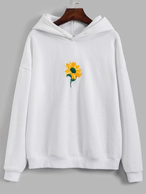 Sunflower Embroidered Drop Shoulder Hoodie  WHITE , #Sponsored, #Drop, #Embroidered, #Sunflower, #WHITE, #Hoodie #Ad Cardigan Outfit Women, Hoodie Photography, Sunflower Hoodie, Pastel Hoodie, Money Clothing, Fur Sweatshirt, Drop Shoulder Hoodie, Sweater Dress Casual, Fashion Sweatshirts