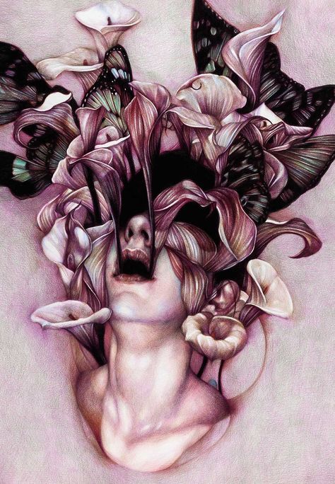 Marco Mazzoni, Euphoria, 2012. Colored pencils on paper, 65 x 45cm  © Marco Mazzoni. Marco Mazzoni, Yuumei Art, Art Amour, Art Noir, Desenho Tattoo, Arte Obscura, Art Et Illustration, Wow Art, A Level Art