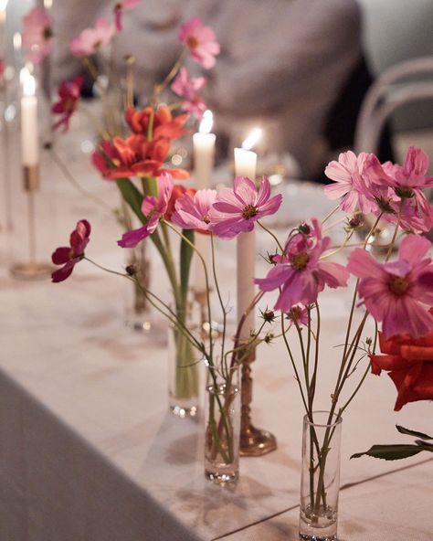 For Shannon + Chris 🌸 In the charming setting of Barragunda, a French brasserie-themed wedding exuded romance and sophistication through its bold colour palette and elegant touches. The venue was adorned with vibrant magenta, fuchsia pink, and cherry red roses, complemented by dahlias and delicate cosmos. The vivid hues created a warm, inviting atmosphere, while gold accents were carefully integrated throughout the decor, adding a touch of opulence and refinement. Planning/styling: @whiteto... Pink And Red Wedding Flowers, Hot Pink Wedding Flowers, Bold Colour Palette, Flower Jars, French Brasserie, Fuschia Wedding, Magenta Wedding, Pink Cosmos, Berry Wedding