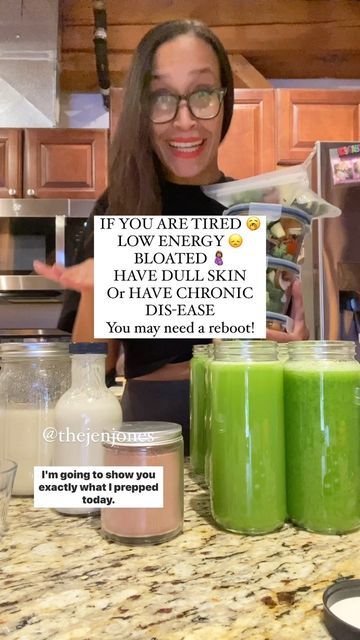 Jen Jones | Plant-Based Queen on Instagram: "My sisters and I decided to do a reboot! I will update you all in 3 days on how we all feel! Lawd…my hair was sweating out making this food 🤣 but worth it to know that with my busy week…I will be prepared! Stay ready so you don’t have to get ready…okayyy!!!! I have posted most of these recipes but if you want to see a specific one…let me know which one and I will break it down in a video. Let me know in the comments! 👇🏽 Glowing skin by @nevell_skin Jen Jones Juicing, The Jen Jones, Jen Jones Plant Based, Soup Protein, Nevell Skin, Health Juice Recipes, Pumpkin Milk, Jen Jones, Coffee Oil