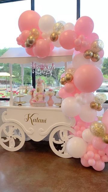 Sweet Life Candy Carts on Instagram: "Decorated Candy Cart + Balloon Garland" Sweet Cart Decoration Ideas, Candy Cart Balloon Garland, Dessert Cart With Balloons, Candy Cart With Balloons, Candy Cart Decoration, Candy Cart Ideas, Bat Mitzvah Decorations, Dessert Cart, Ice Cream Party Theme